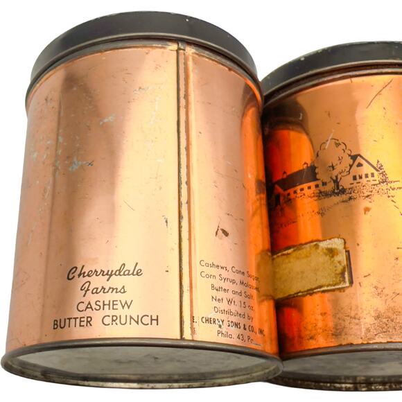 Vintage Set of 2 Cherrydale Farms Cashew Butter Crunch Collectible Copper Tins - Picture 5 of 7
